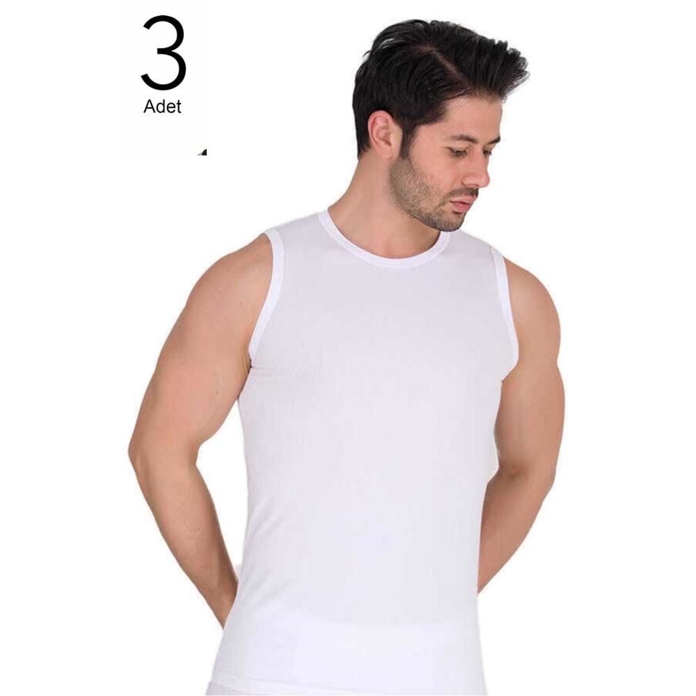 Berrak Erkek Atlet Sıfır Yaka Sıfır Kol Elestan Fanila 1026 3 Lü Paket - Berrak - Atlet,Fanila - Beyaz - S