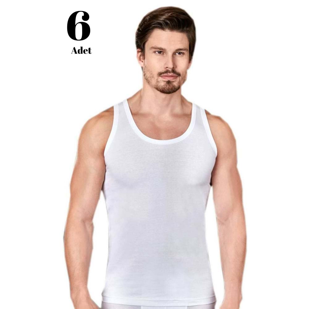 6 Adet Berrak 1035 Erkek Modal Yazlık İnce Atlet - Beyaz - S-48