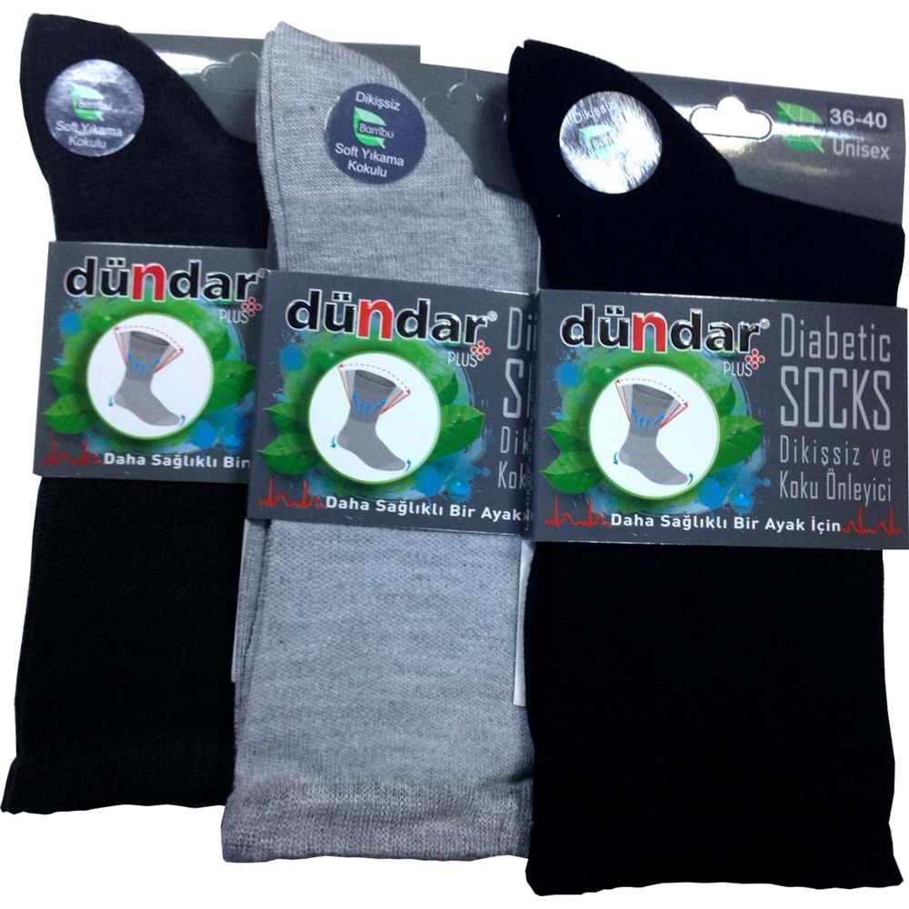 6'lı Dündar Bambu Unisex Bayan Diyabetik Şeker Çorap - Karışık - 36-40