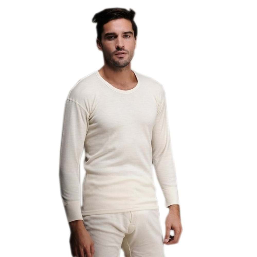 Hasyün Erkek Gerçek Yün Termal Uzun Kol Fanila İçlik - Krem - XL