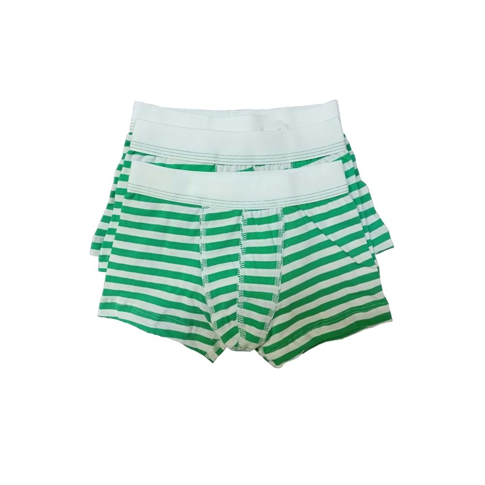 3 Adet Blackspade Kampanyalı Erkek Çocuk Çizgili Pamuk Boxer - Yeşil - 13-14 YAŞ