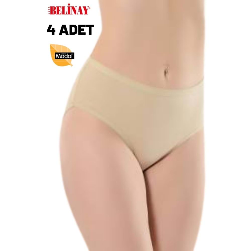Belinay 4 Lü Paket Modal Yüksek Bel Bayan Külot 069 -Ten - L