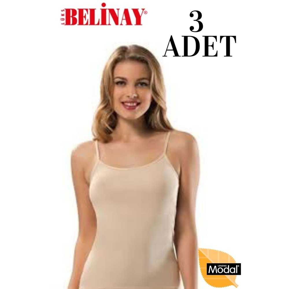 3 Adet Belinay İp Asklılı Modal Yumuşak Bayan Atlet 0821 - Belinay - Ten - XL
