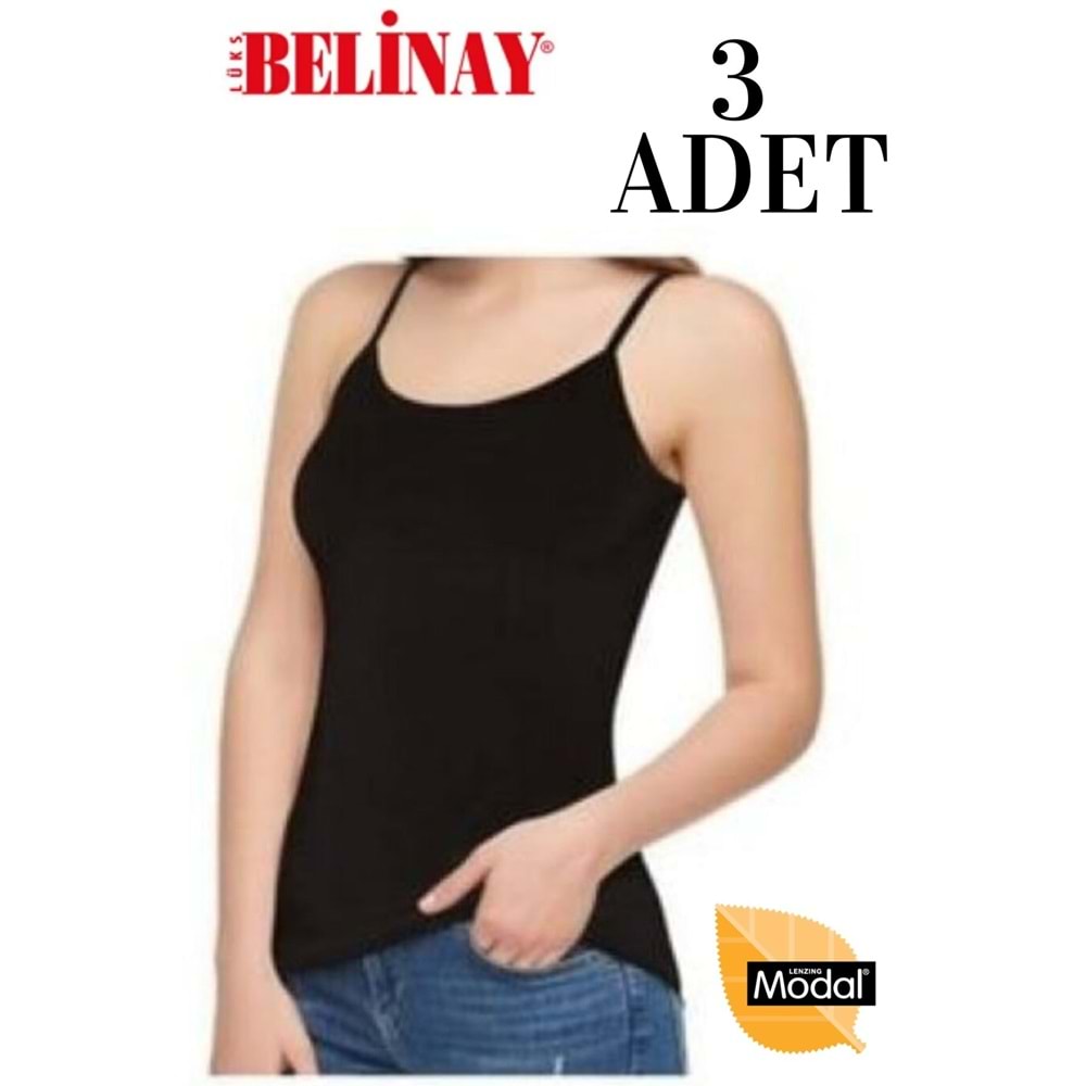 3 Adet Belinay İp Asklılı Modal Yumuşak Bayan Atlet 0821 - Belinay - Siyah - M