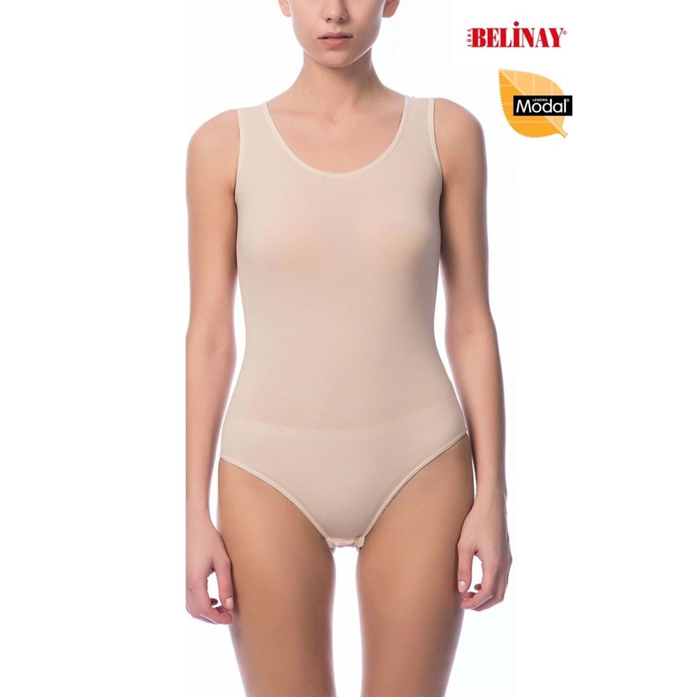 Belinay Kalın Asklılı Çıtçıtlı Body Modal Yumuşak Bayan Atlet 0844 - Ten - L