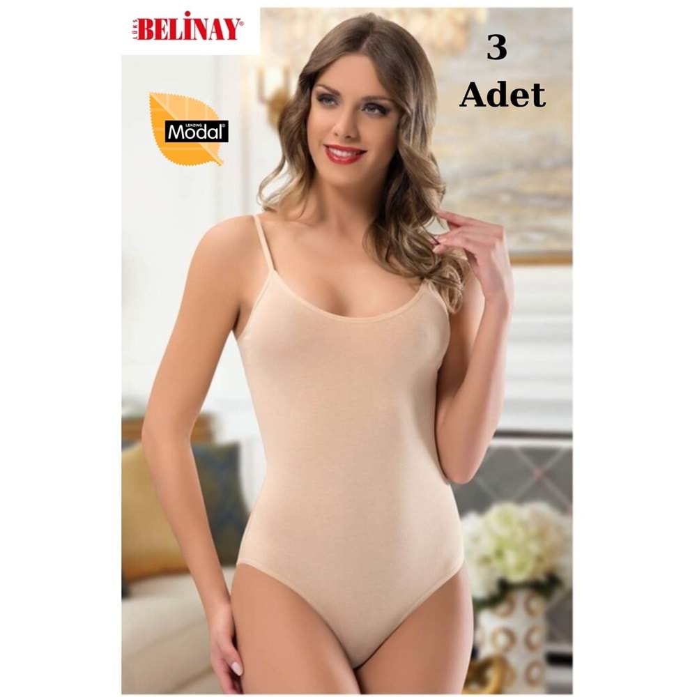 3 Adet Belinay İp Asklılı Çıtçıtlı Body Modal Yumuşak Bayan Atlet 0860 - Belinay - Ten - L