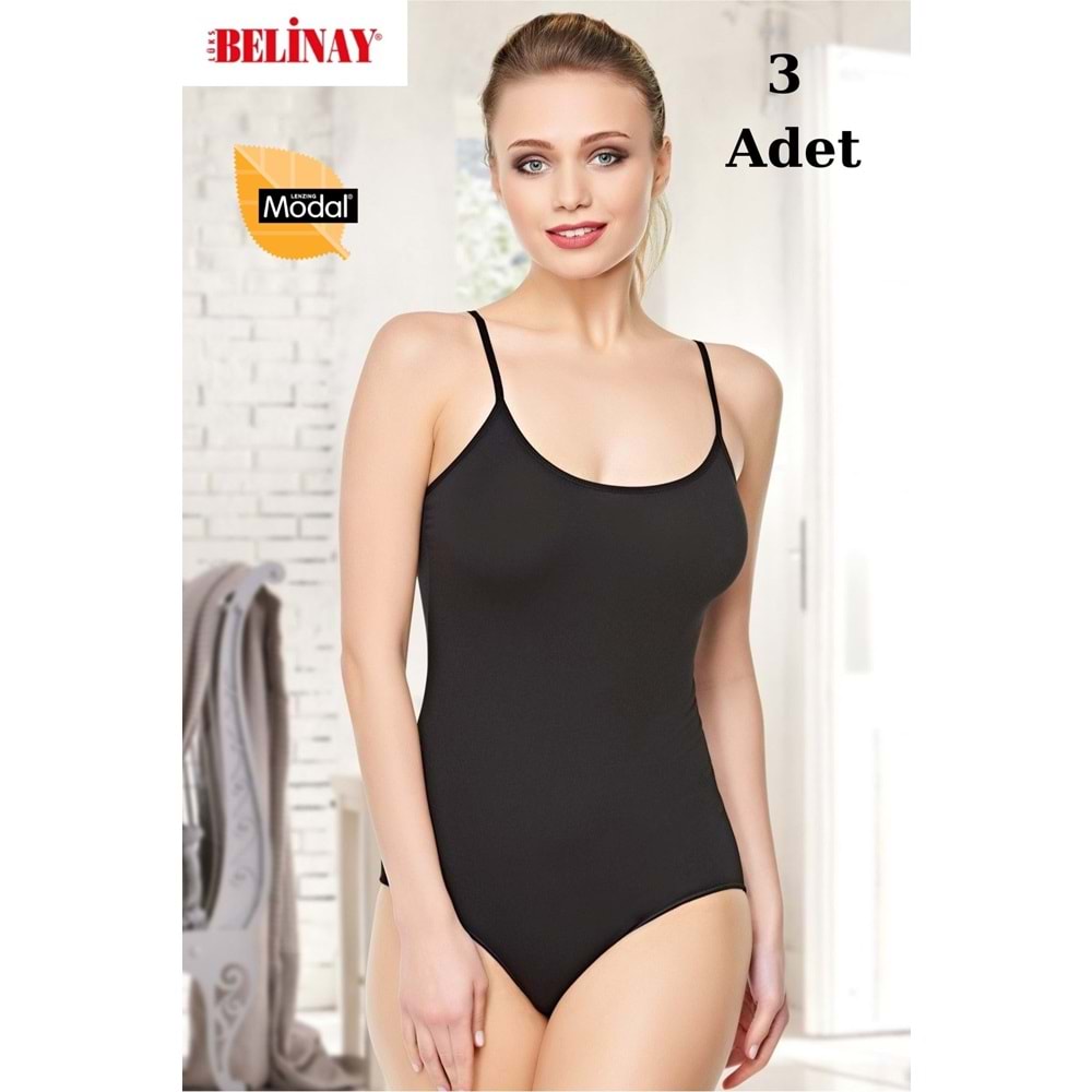 3 Adet Belinay İp Asklılı Çıtçıtlı Body Modal Yumuşak Bayan Atlet 0860 - Belinay - Siyah - S