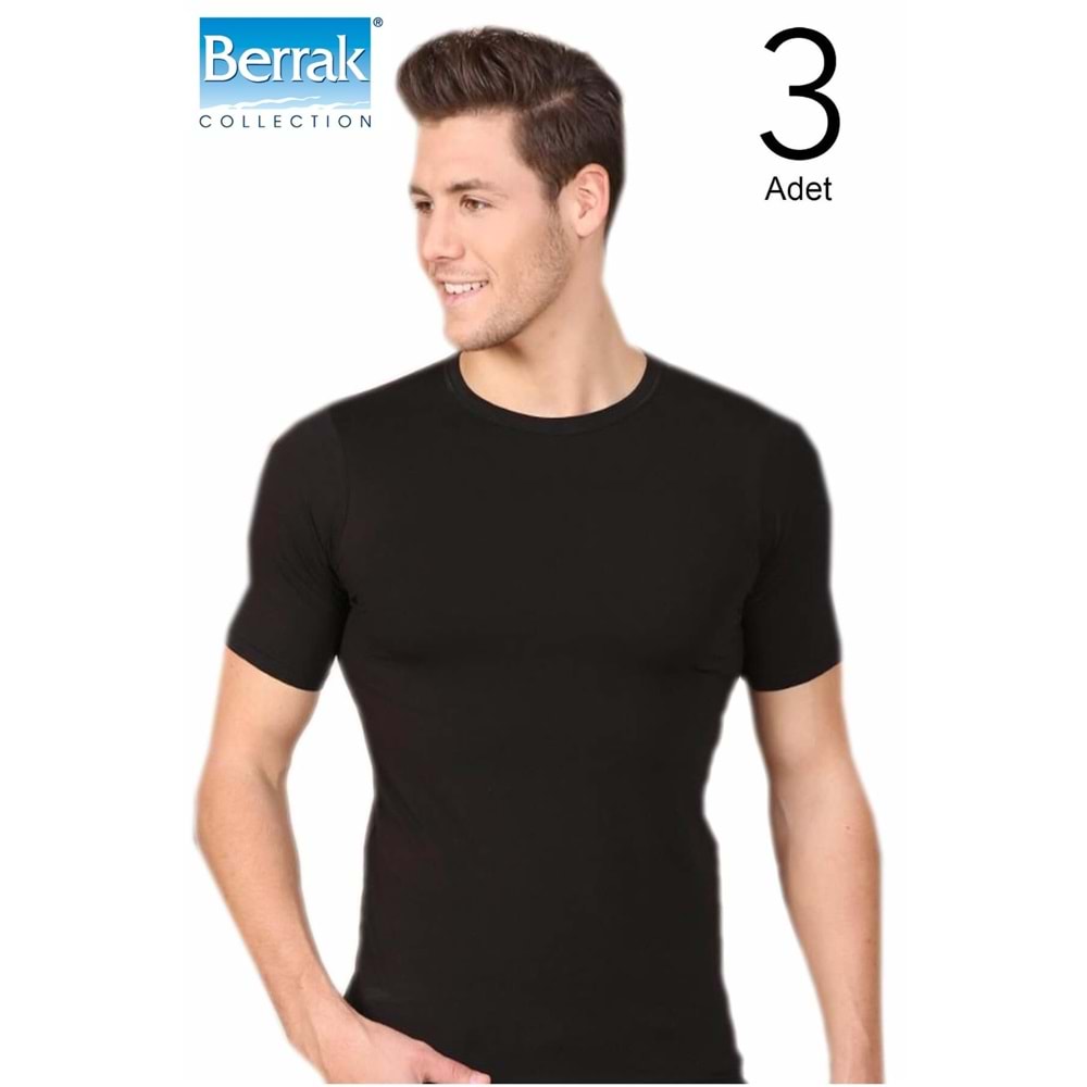 Berrak 3 Lü Paket Erkek Elestan Sıfır Yaka Kısa Kol Badi Tişört 1024 - Berrak - Atlet,Fanila - Siyah - S
