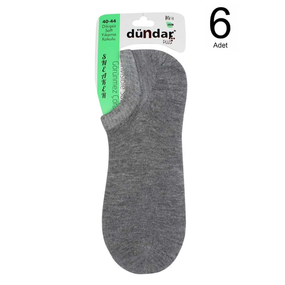 6 Adet Dündar Erkek Sneaker Bambu Görünmez Dikişsiz Çorap - Dündar - Sneaker Çorap - Gri - 40-44