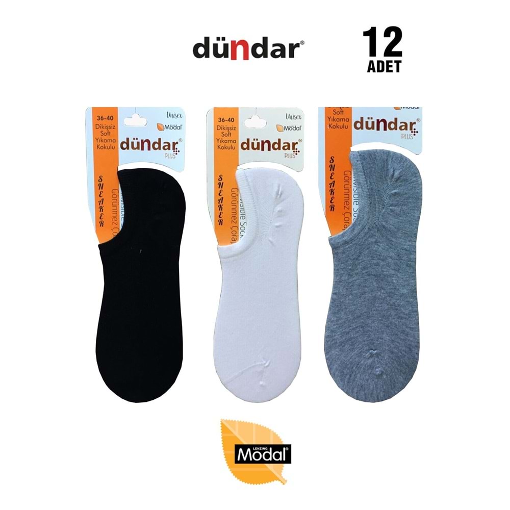 12 Adet Dündar Kadın Sneaker Çorap Modal Görünmez Çorap - Koyu Renk Karışık - 36-40