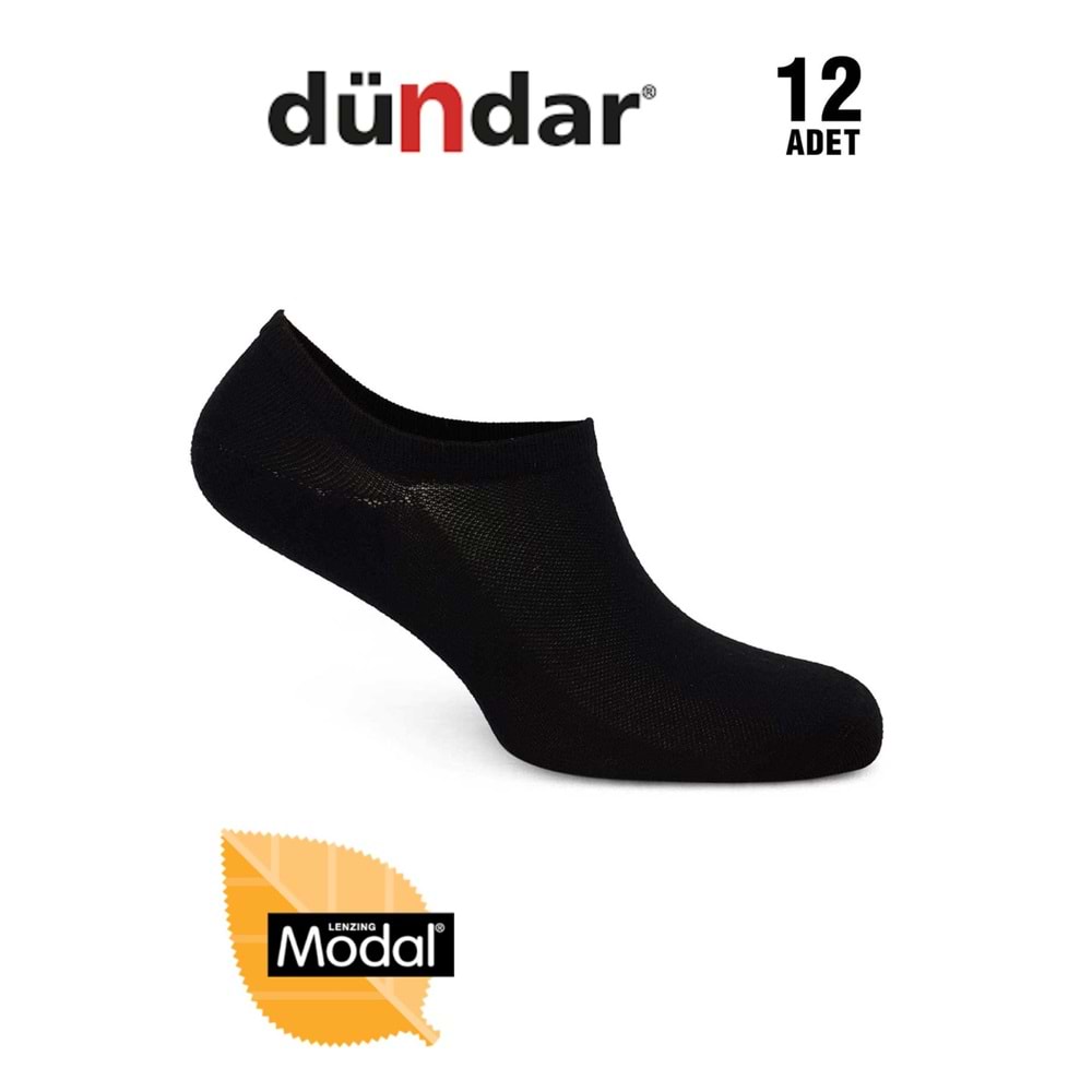 12 Adet Dündar Kadın Sneaker Çorap Modal Görünmez Çorap - Siyah - 36-40