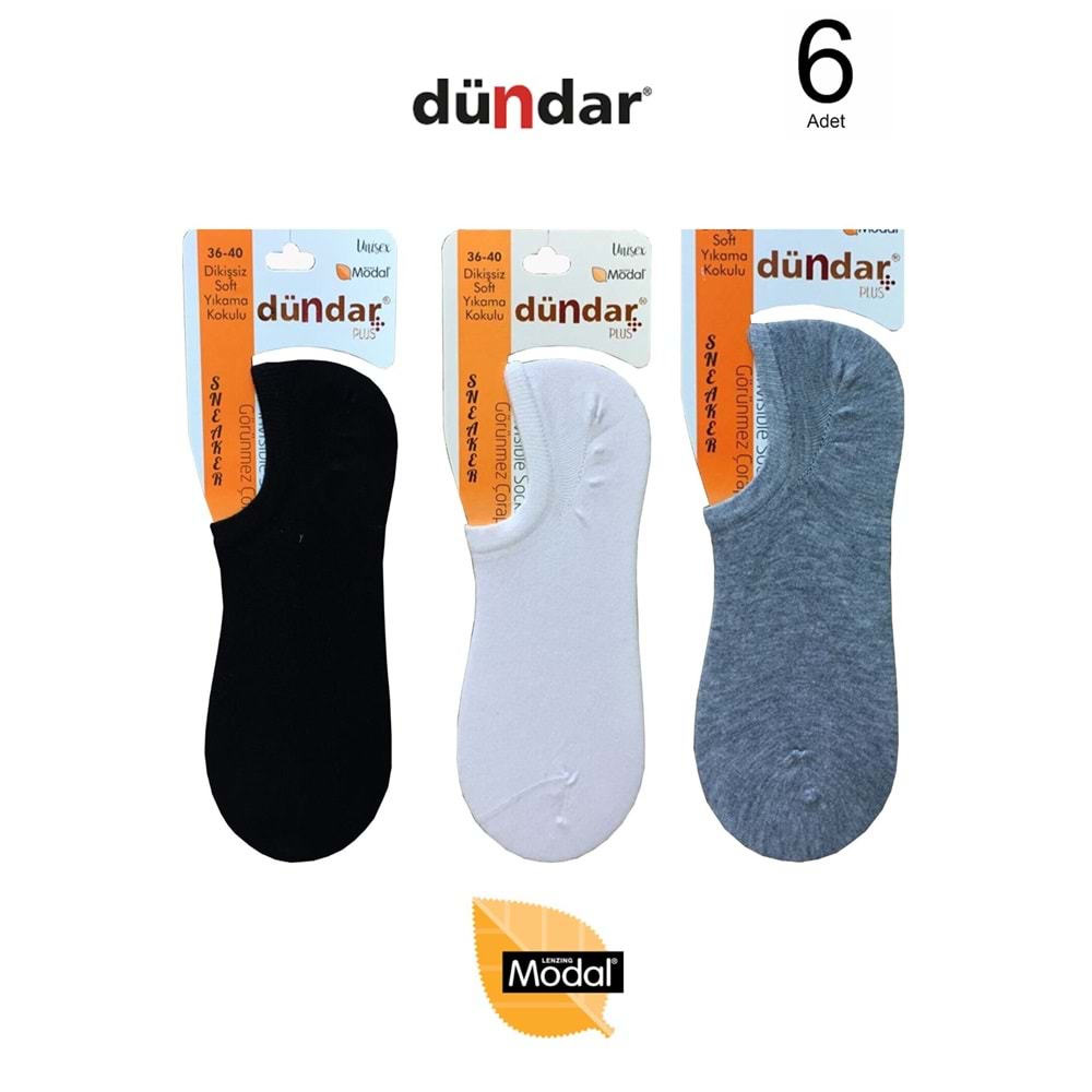 6 Adet Dündar Kadın Sneaker Çorap Modal Görünmez Çorap - Koyu Renk Karışık - 36-40