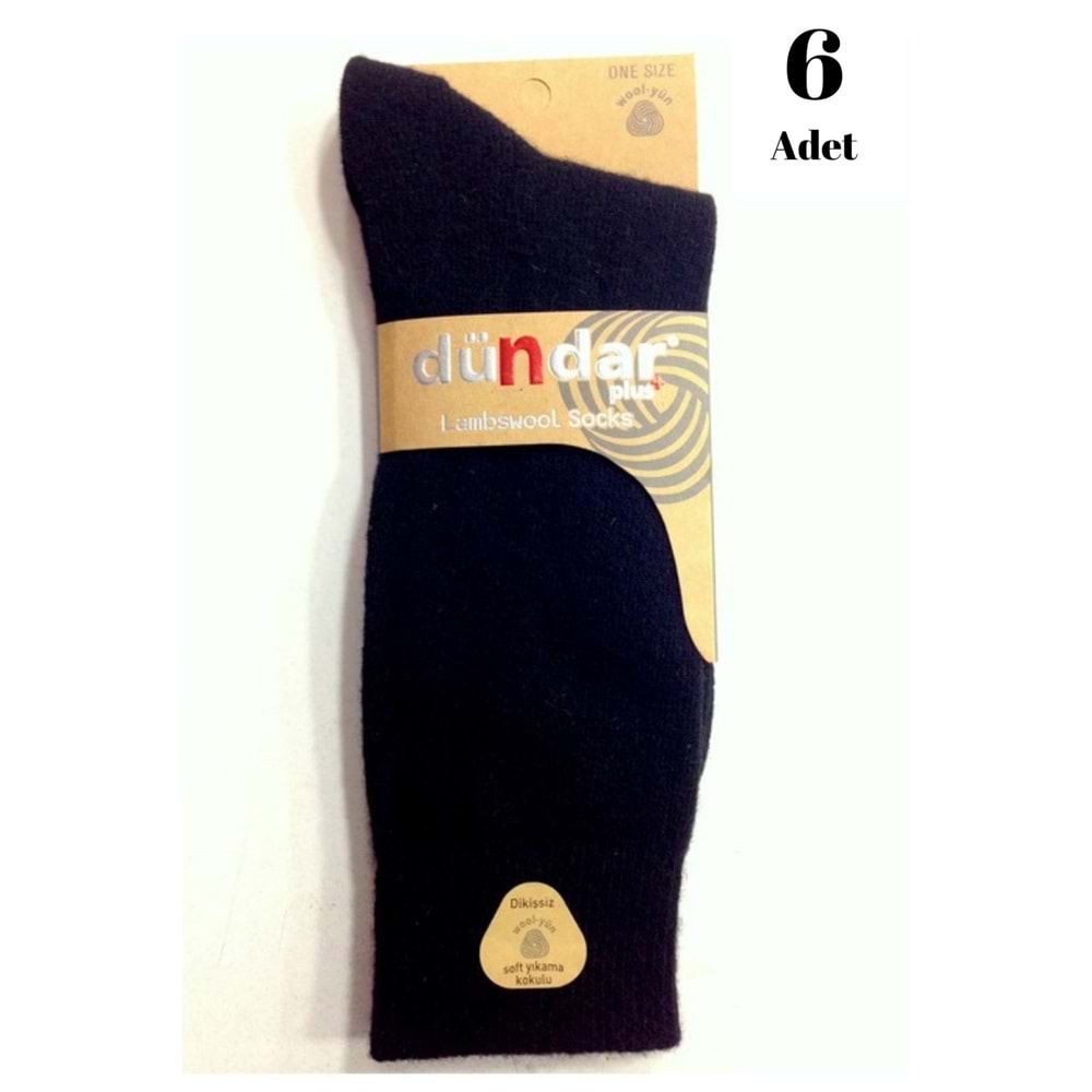 6 Adet Dündar Lambswool Unisex Kuzu Yünü Çorap - Siyah - 36-40