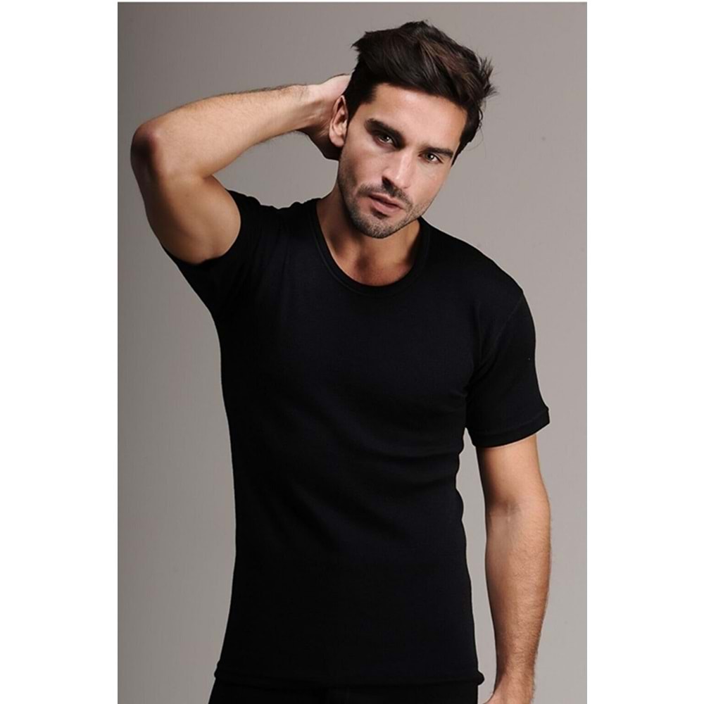 Hasyün Siyah Erkek Gerçek Yün Kısa Kol Fanila İçlik - Siyah - L