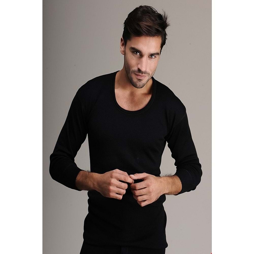 Hasyün Siyah Erkek Gerçek Yün Termal Uzun Kol Fanila İçlik - Siyah - XL