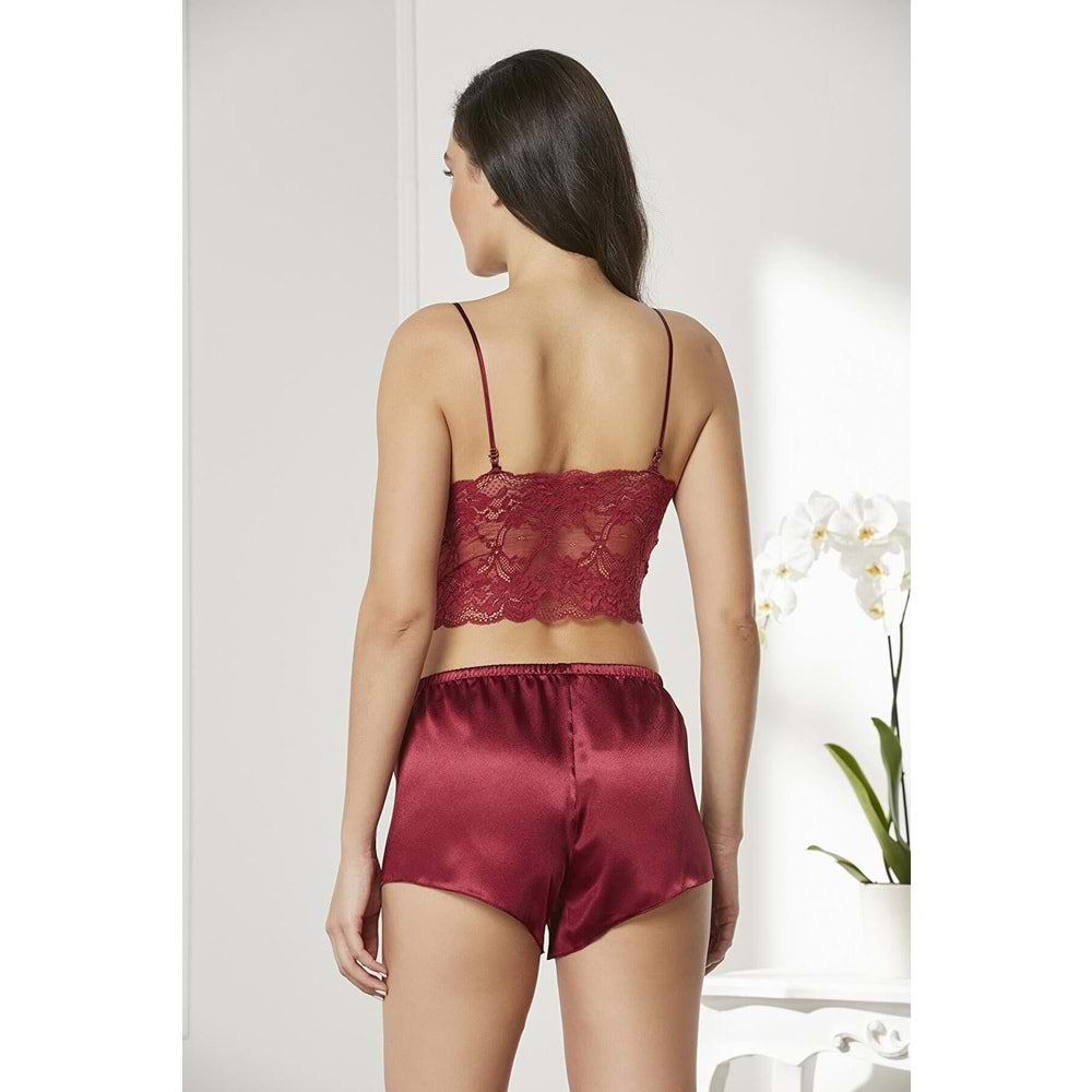 Pierre Cardin 7005 4 Parça Kadın Saten Çeyiz Set Takım - Bordo - L