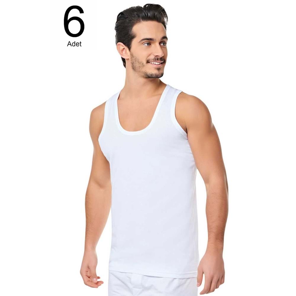 6 Adet Seher Yıldız 0001ı %100 Pamuk Beyaz Ekonomik Erkek Atlet - Beyaz - XXXL