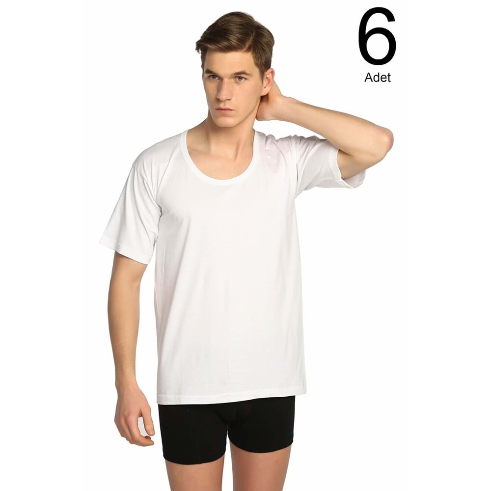 6 Adet Seher Yıldızı 0002 %100 Pamuk Erkek Açık Yaka Fanila - Beyaz - 5