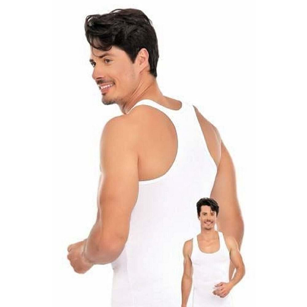 Seher Yıldızı 0058 %100 Pamuk Ribana Rambo Spor Erkek Atlet - Beyaz - XL