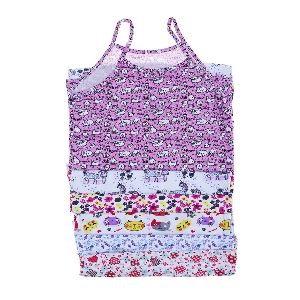 Tutku 6 Adet Kız Çocuk Elastan Empirme İp Asklı Renkli Atlet - Tutku - Atlet - Karışık Desen - 7-8 YAŞ