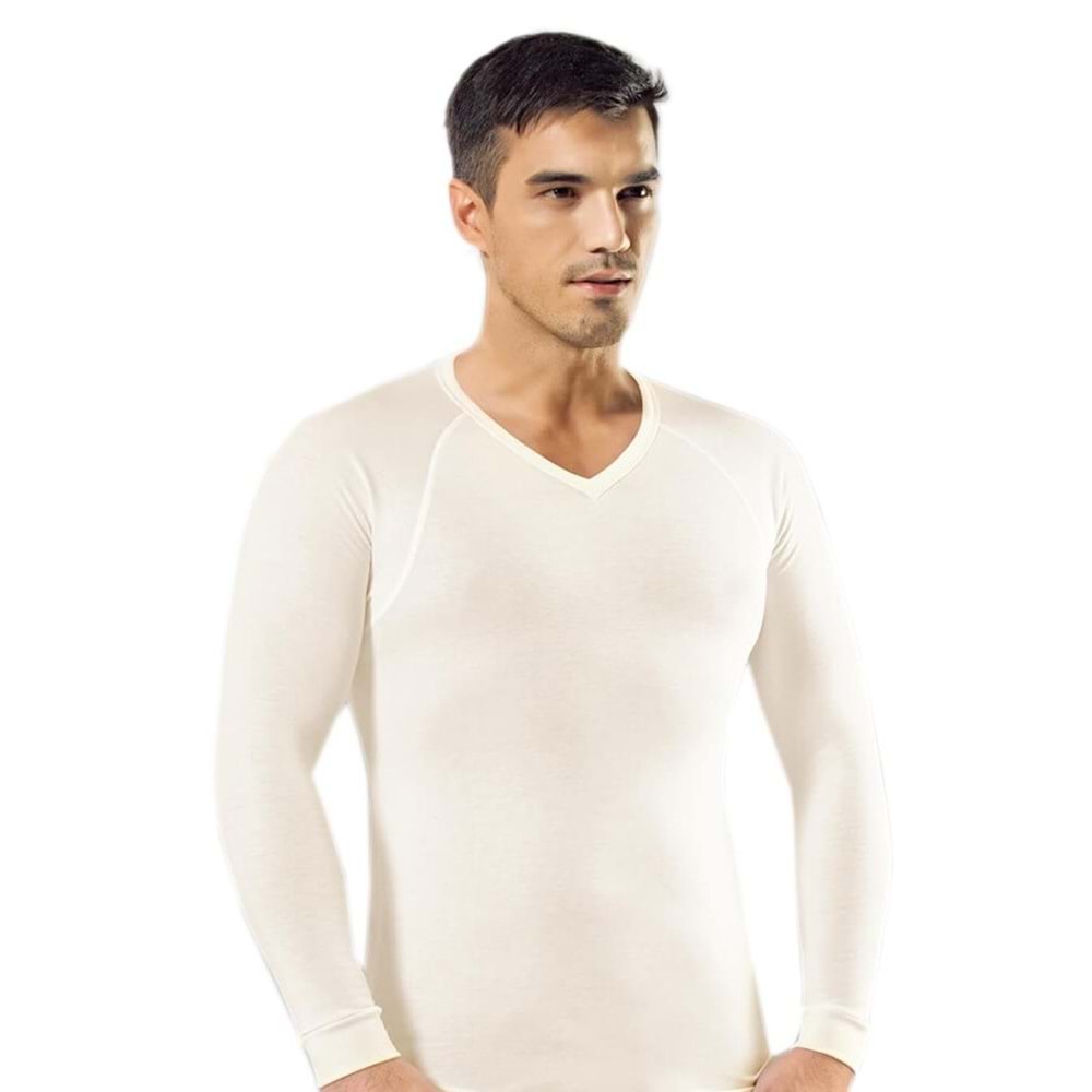Namaldi 174 Unisex Bay-Bayan Termal İçlik V Yaka Uzun Kol Fanila - Namaldı - Termal V Yaka Uzun Kol - Ekru - M
