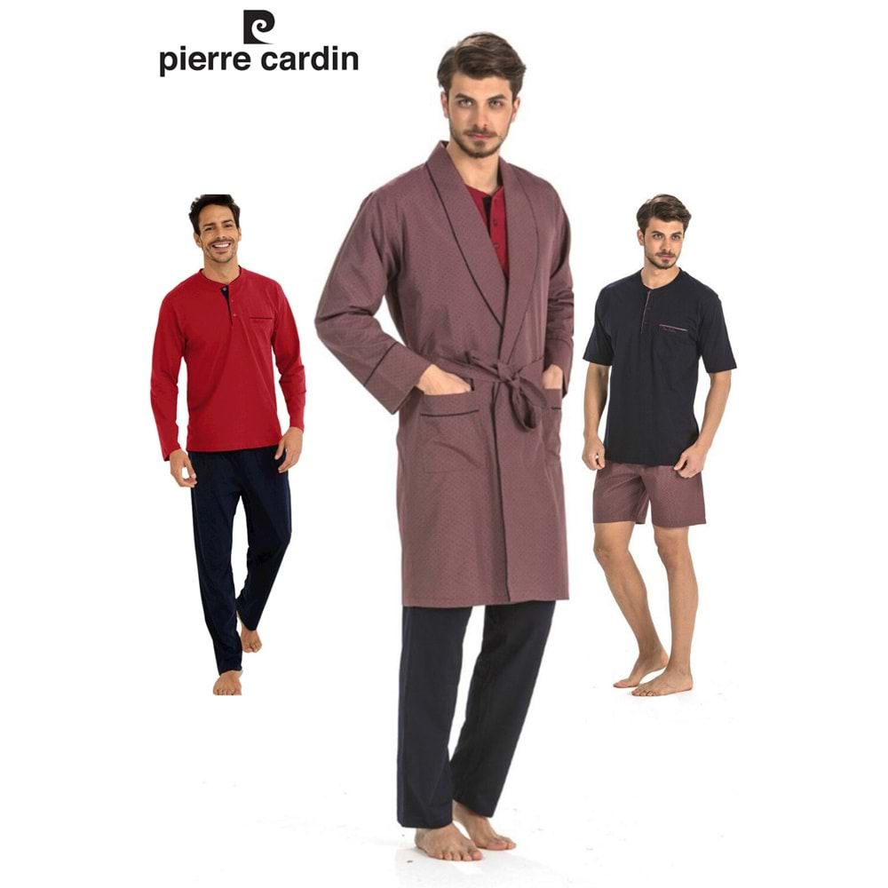 Pierre Cardin 5560 5li Penye Robdöşambr Çeyiz Damatlık Pijama Set - Pierre Cardin - 5 Li Damat Pijama Set - Bordo - XL