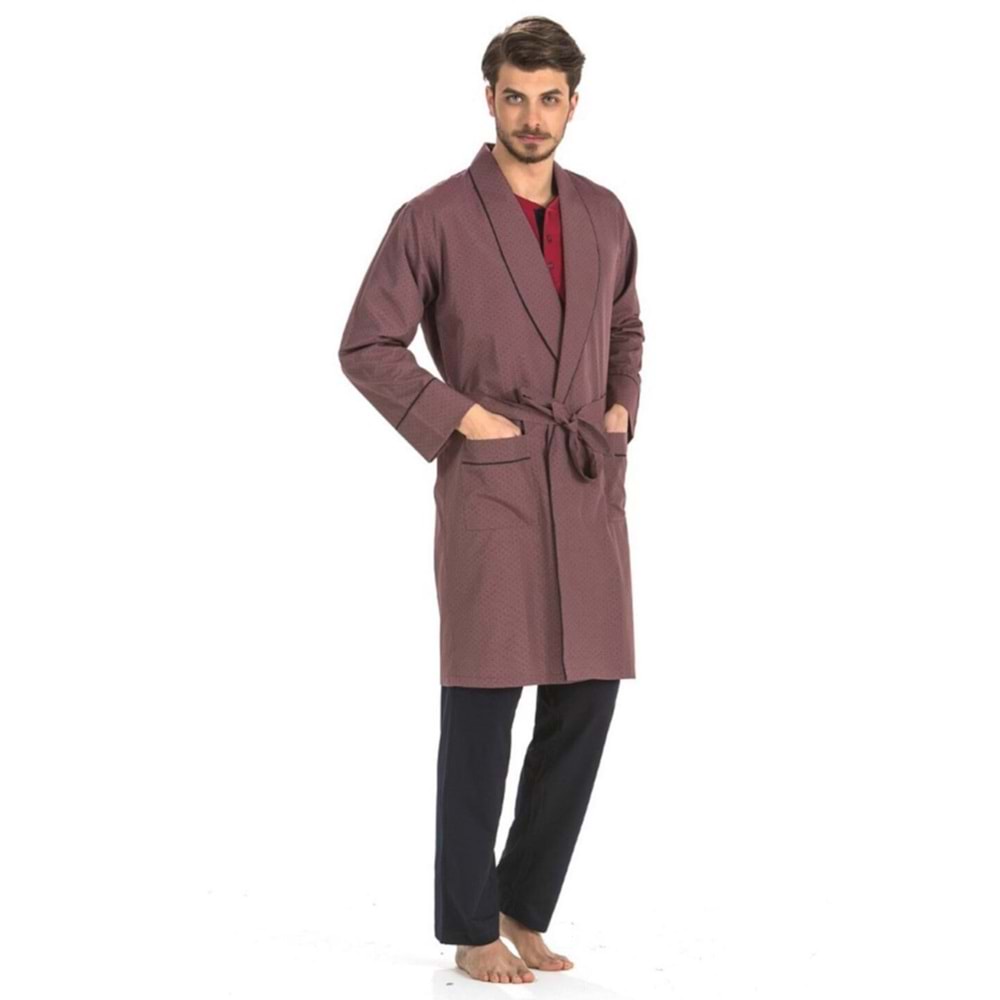 Pierre Cardin 5560 5li Penye Robdöşambr Çeyiz Damatlık Pijama Set - Pierre Cardin - 5 Li Damat Pijama Set - Bordo - XL