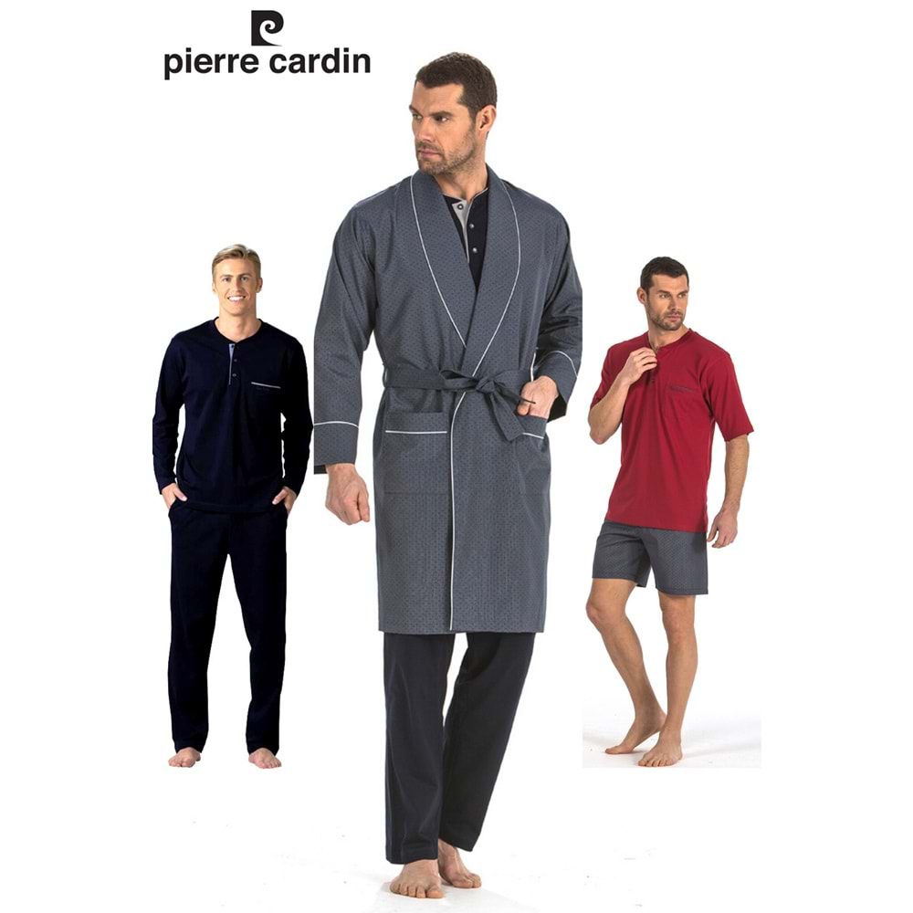 Pierre Cardin 5560 5li Penye Robdöşambr Çeyiz Damatlık Pijama Set - Pierre Cardin - 5 Li Damat Pijama Set - Lacivert - S