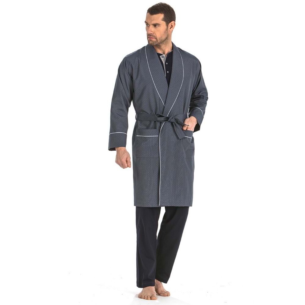 Pierre Cardin 5560 5li Penye Robdöşambr Çeyiz Damatlık Pijama Set - Pierre Cardin - 5 Li Damat Pijama Set - Lacivert - S