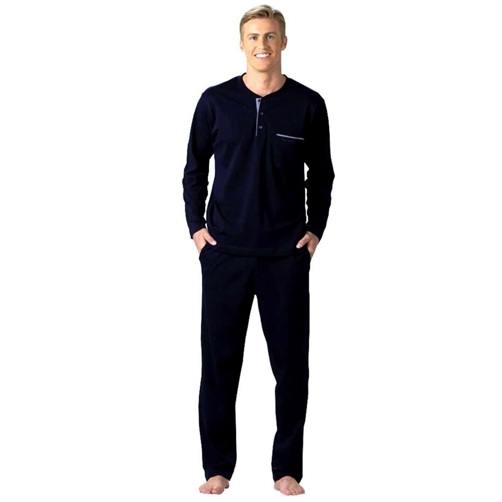 Pierre Cardin 5560 5li Penye Robdöşambr Çeyiz Damatlık Pijama Set - Pierre Cardin - 5 Li Damat Pijama Set - Lacivert - S