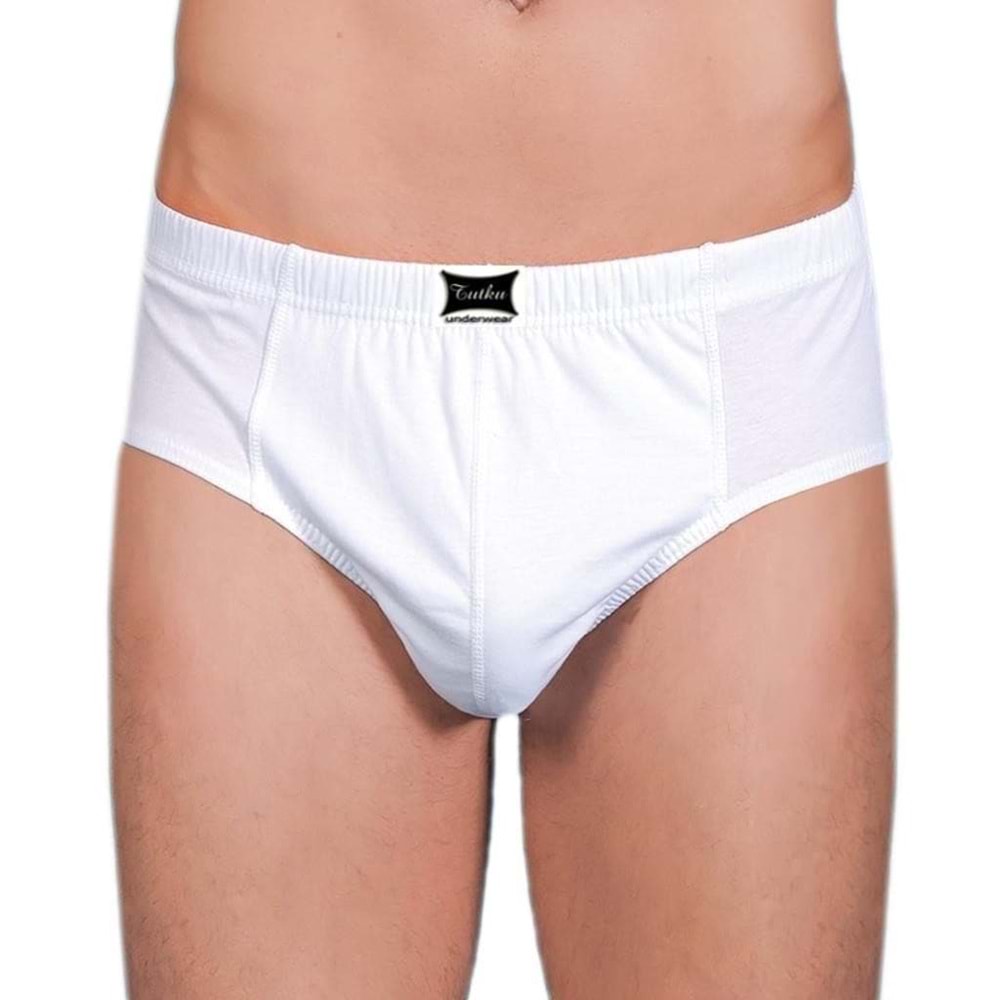 6 Adet Tutku 0109 Penye Kom %100 Pamuk Slip Erkek Külot Beyaz - Beyaz - 1 S