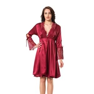 Donna 5515 6'Lı Koton Gecelik Ve Sabahlık Penye Çeyiz Seti Takımı - Donna - 6'Lı Gecelik Sabahlık - Bordo - M
