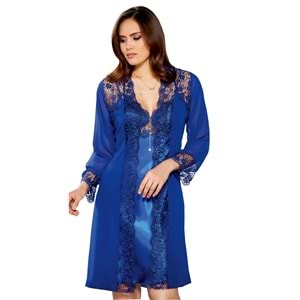 Jeremi 2806 Saten Dantelli Kısa Gecelik Sabahlık 2'li Takım - Jeremi - 2'Li Set - Bordo - L