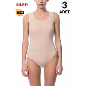 3 Adet Belinay Kalın Asklılı Çıtçıtlı Body Modal Yumuşak Bayan Atlet 0844 - Ten - L