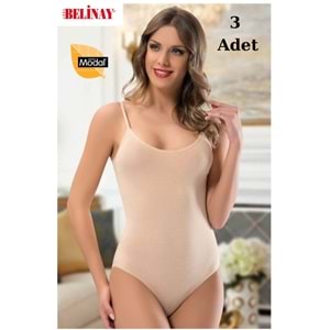 3 Adet Belinay İp Asklılı Çıtçıtlı Body Modal Yumuşak Bayan Atlet 0860 - Belinay - Ten - L