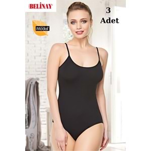 3 Adet Belinay İp Asklılı Çıtçıtlı Body Modal Yumuşak Bayan Atlet 0860 - Belinay - Siyah - S