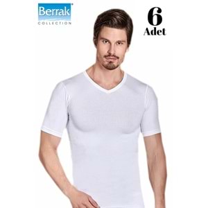 Berrak 6 Adet Erkek Elestan V Yaka Kısa Kol Badi Tişört 1027 - Berrak - Atlet,Fanila - Beyaz - S