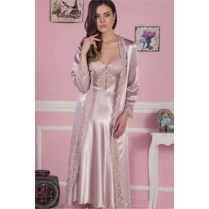 Pierre Cardin 6695 Kadın 6 Parça Kaplı Uzun Gecelik Sabahlık Çeyiz Set Takım - Bordo - M