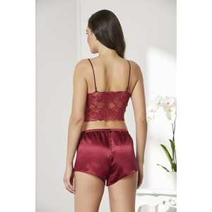 Pierre Cardin 7005 4 Parça Kadın Saten Çeyiz Set Takım - Bordo - L