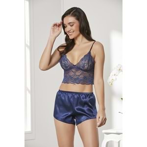Pierre Cardin 7005 4 Parça Kadın Saten Çeyiz Set Takım - Lacivert - XL