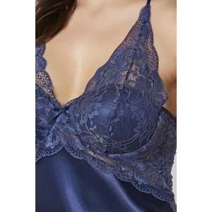 Pierre Cardin 7005 4 Parça Kadın Saten Çeyiz Set Takım - Lacivert - XL