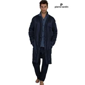 Pierre Cardin 5520 Saten Damat Çeyiz Pijama & Robdöşambr 5li Set - Pierre Cardin - 5 Li Damat Pijama Set - Lacivert - XL