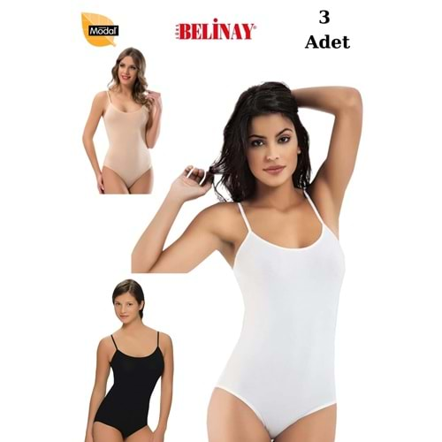 3 Adet Belinay İp Asklılı Çıtçıtlı Body Modal Yumuşak Bayan Atlet 0860