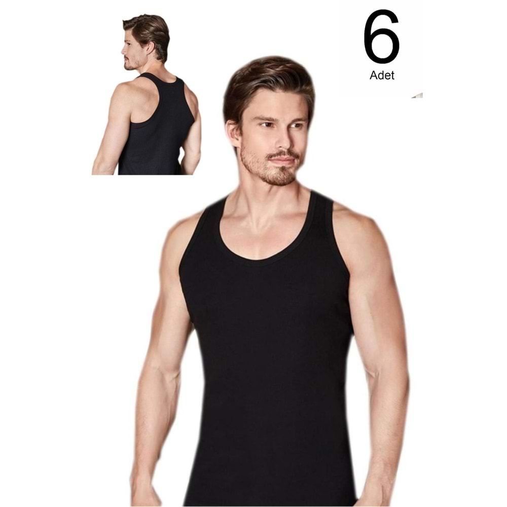 Berrak Erkek Atlet Likralı Sporcu Pamuklu Elastan Atlet 1029 6 Lı Paket - Berrak - Atlet,Fanila - Siyah - XL