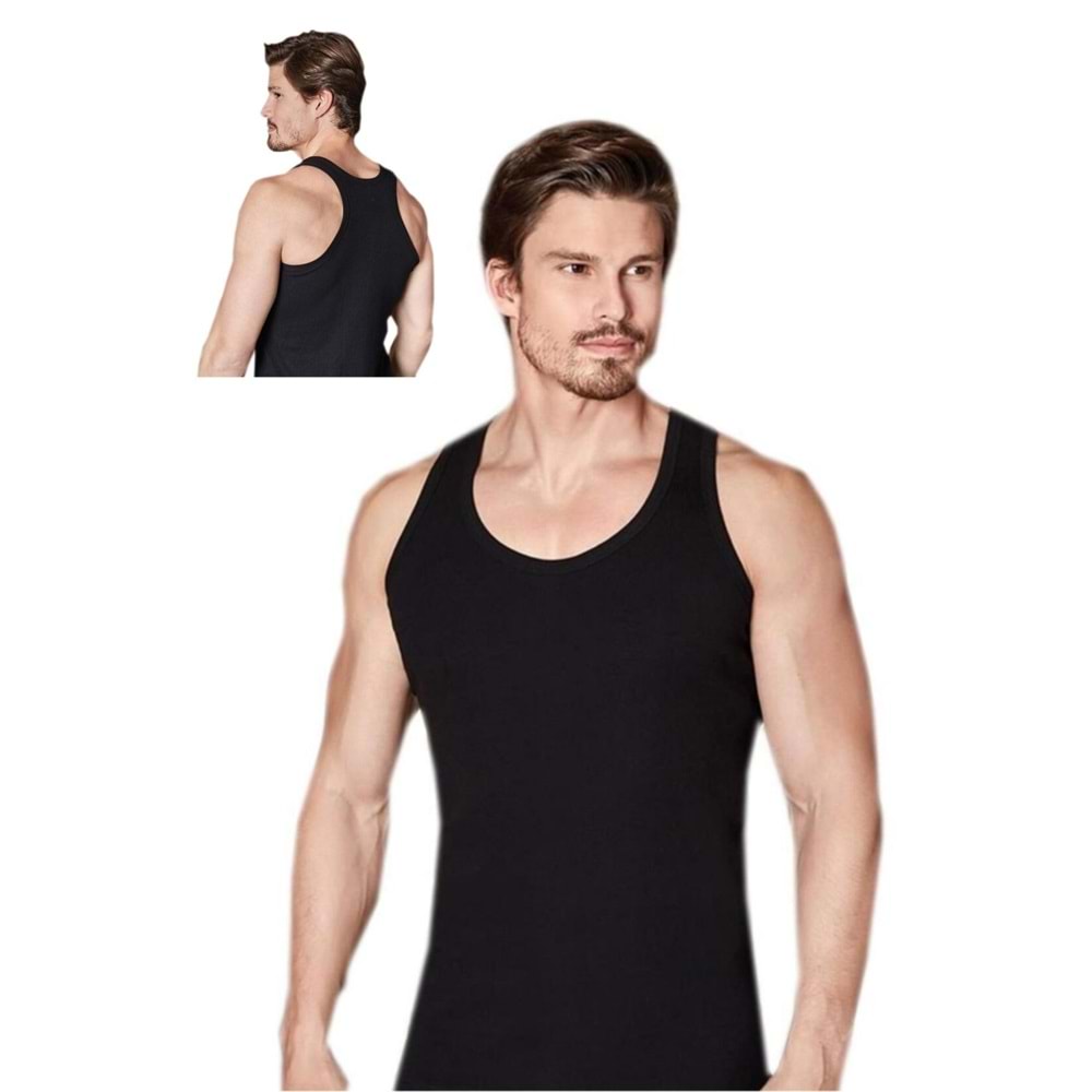 Berrak Erkek Atlet Likralı Sporcu Pamuklu Elastan Atlet 1029 6 Lı Paket - Berrak - Atlet,Fanila - Siyah - XL