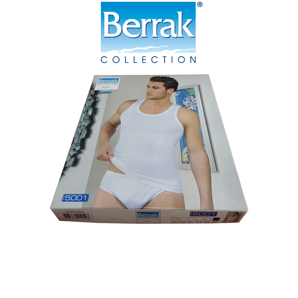 Berrak %100 Pamuk Beyaz Klasik Erkek Atlet & Külot Takım 5001 - Berrak - Atlet&Boxer Takım - Beyaz - XXL-60