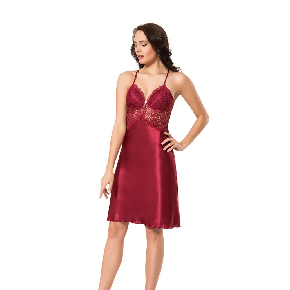 Donna 5515 6'Lı Koton Gecelik Ve Sabahlık Penye Çeyiz Seti Takımı - Donna - 6'Lı Gecelik Sabahlık - Bordo - M