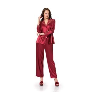 Donna 5515 6'Lı Koton Gecelik Ve Sabahlık Penye Çeyiz Seti Takımı - Donna - 6'Lı Gecelik Sabahlık - Bordo - M