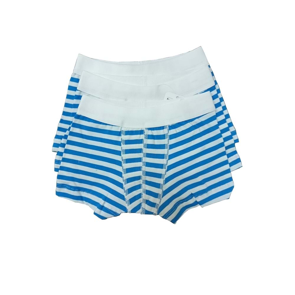 3 Adet Blackspade Kampanyalı Erkek Çocuk Çizgili Pamuk Boxer - Mavi - 2-4 YAŞ