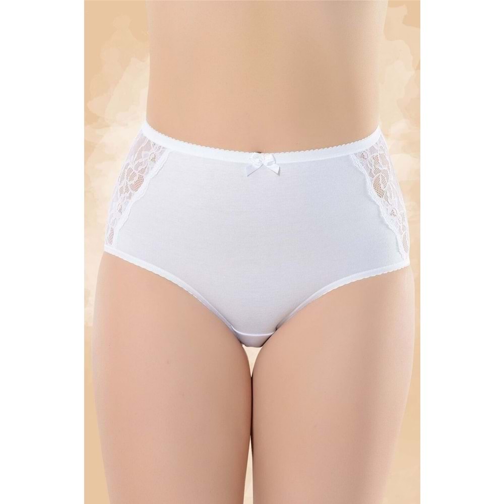 Belinay 0121 Modal Yüksek Bel Dantelli Bayan Koton Külot - Beyaz - M